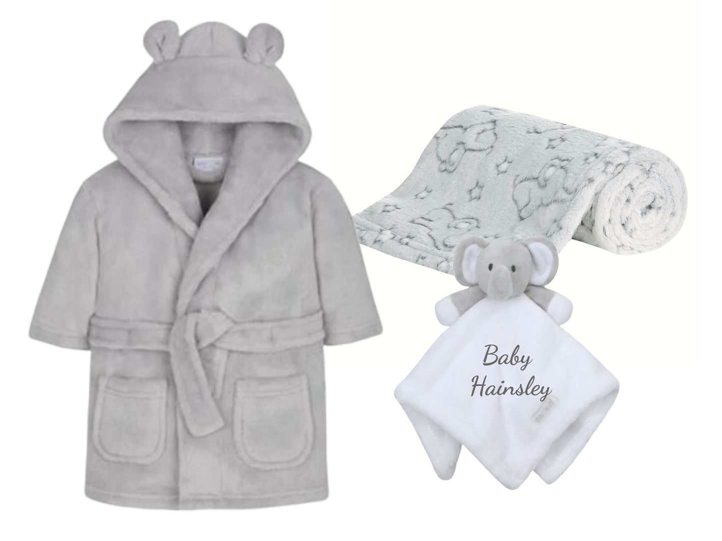 Personalised Baby Robe Dressing Gown 0-6 Months with Matching Personalised Comforter and Blanket Great baby Gift Perfect For Baby Showers