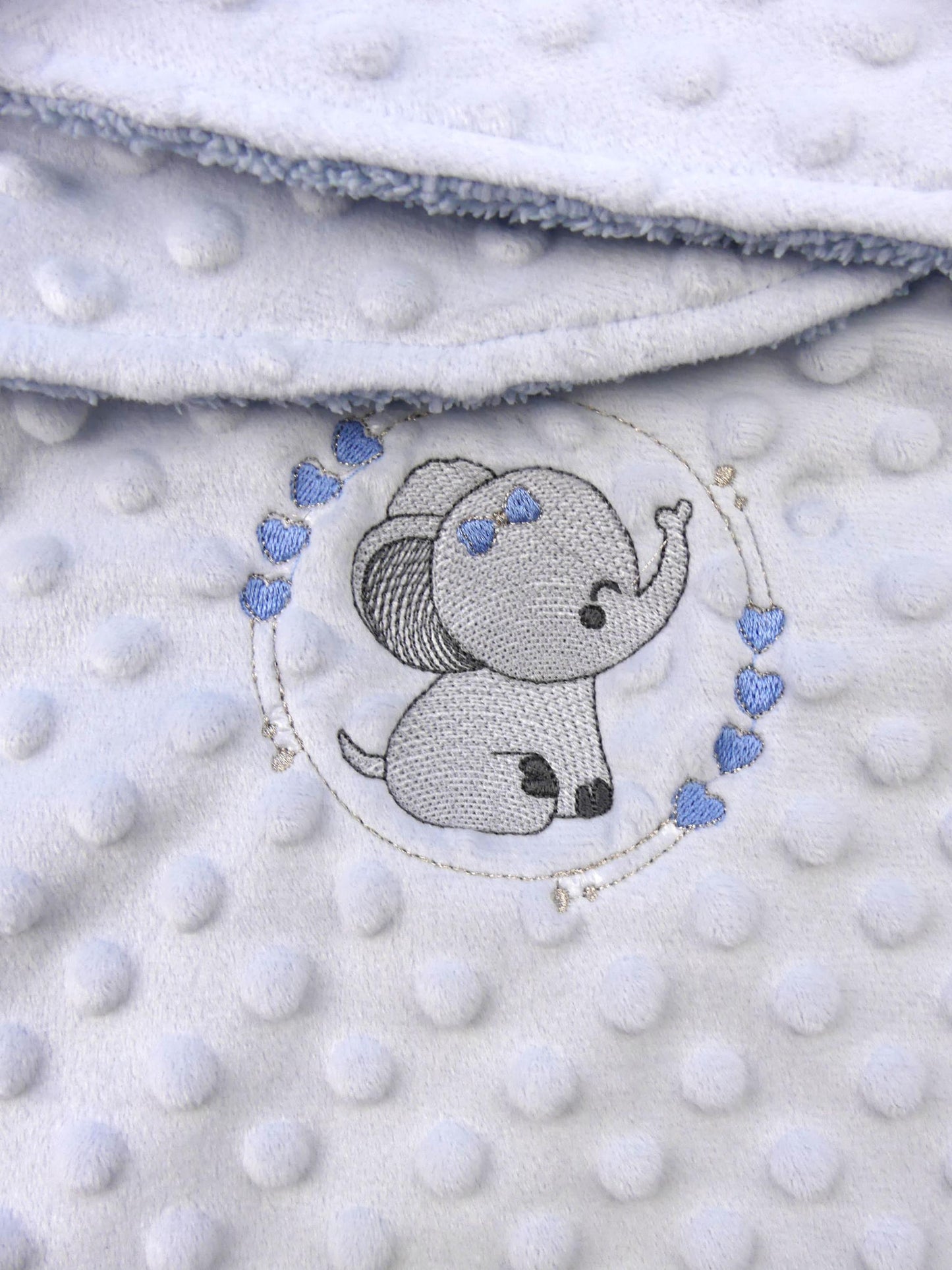 Babies Elephant Theme Swaddle Wrap Blanket 0-3 Months Fluffy Lined Baby Wrap Blanket Personalised name added with Embroidery
