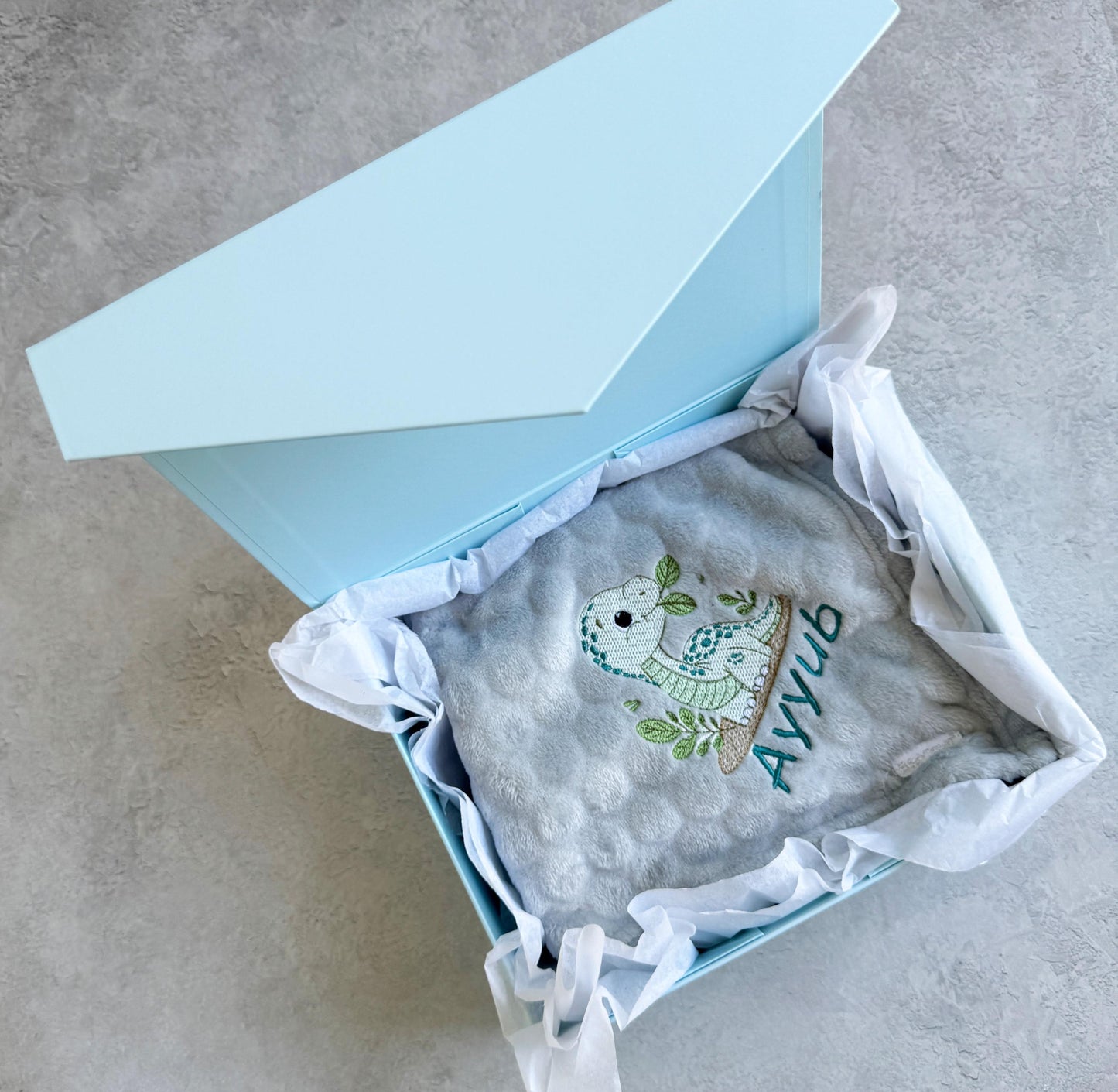 Baby Dinosaur Embroidered Blanket Personalised with Baby's Name 90cm x 70cm