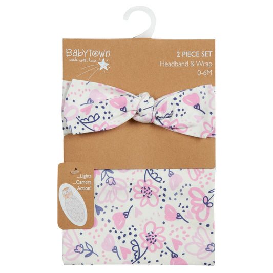 Babies Swaddle Blanket With Hat Or Hairband Two Piece Sets 0-6 Months