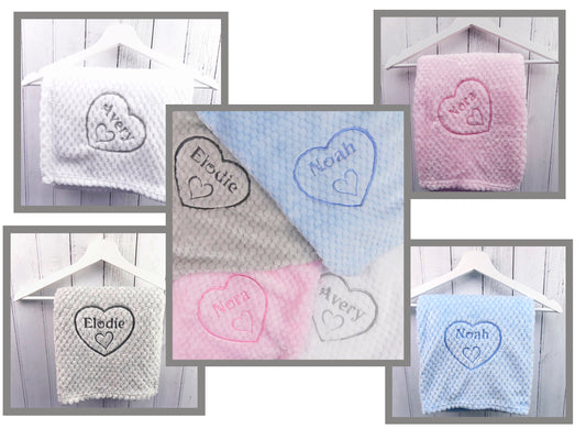 Baby Blanket Personalised Name in Heart Design Soft and Fluffy 75cm x 90cm