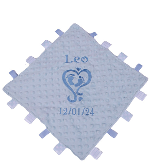 Babies Childrens Sensory Taggy Square Comforter Heart Framed Feet Keepsake